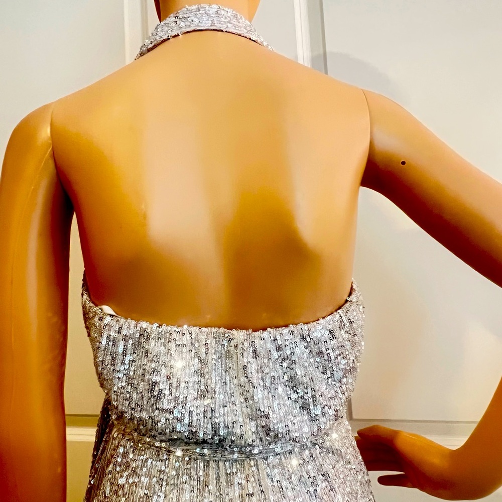 Halston Gold Sequin Halter Gown - Picture 8 of 10